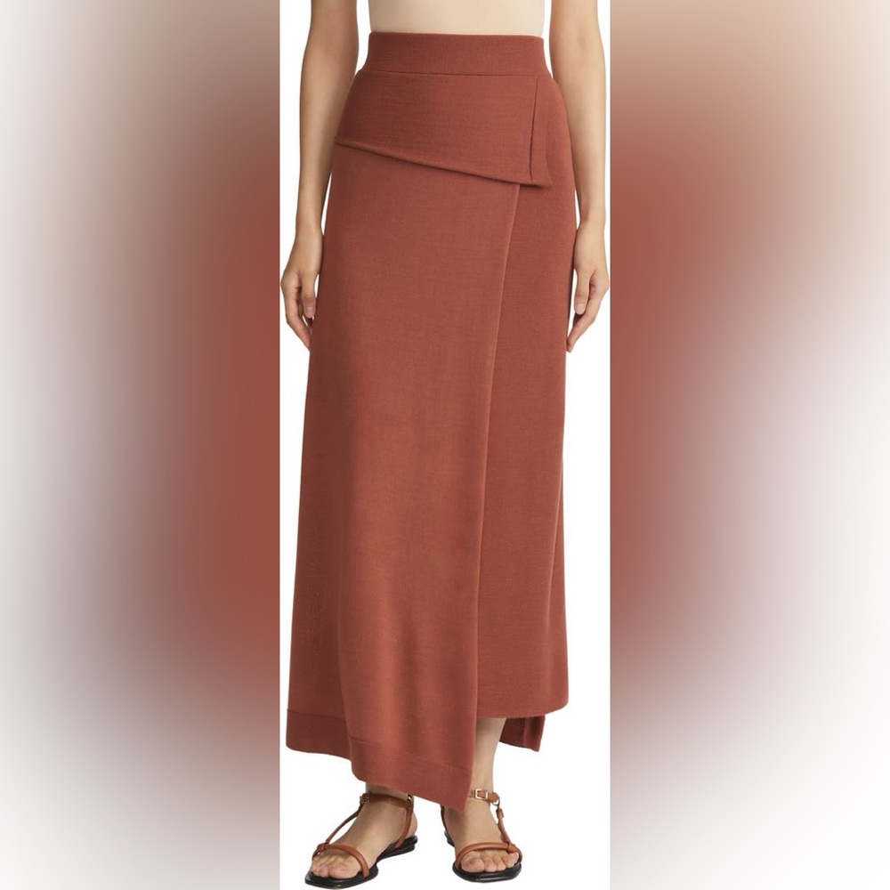 Lafayette 148 New York Burnt Orange Fine Gauge Merino Wool Wrap Skirt in Medium